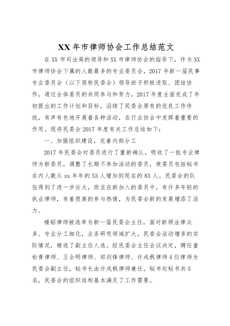 2022年市律师协会工作总结范文