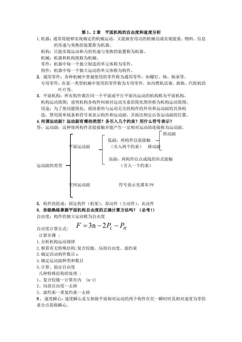 机械设计基础必考内容