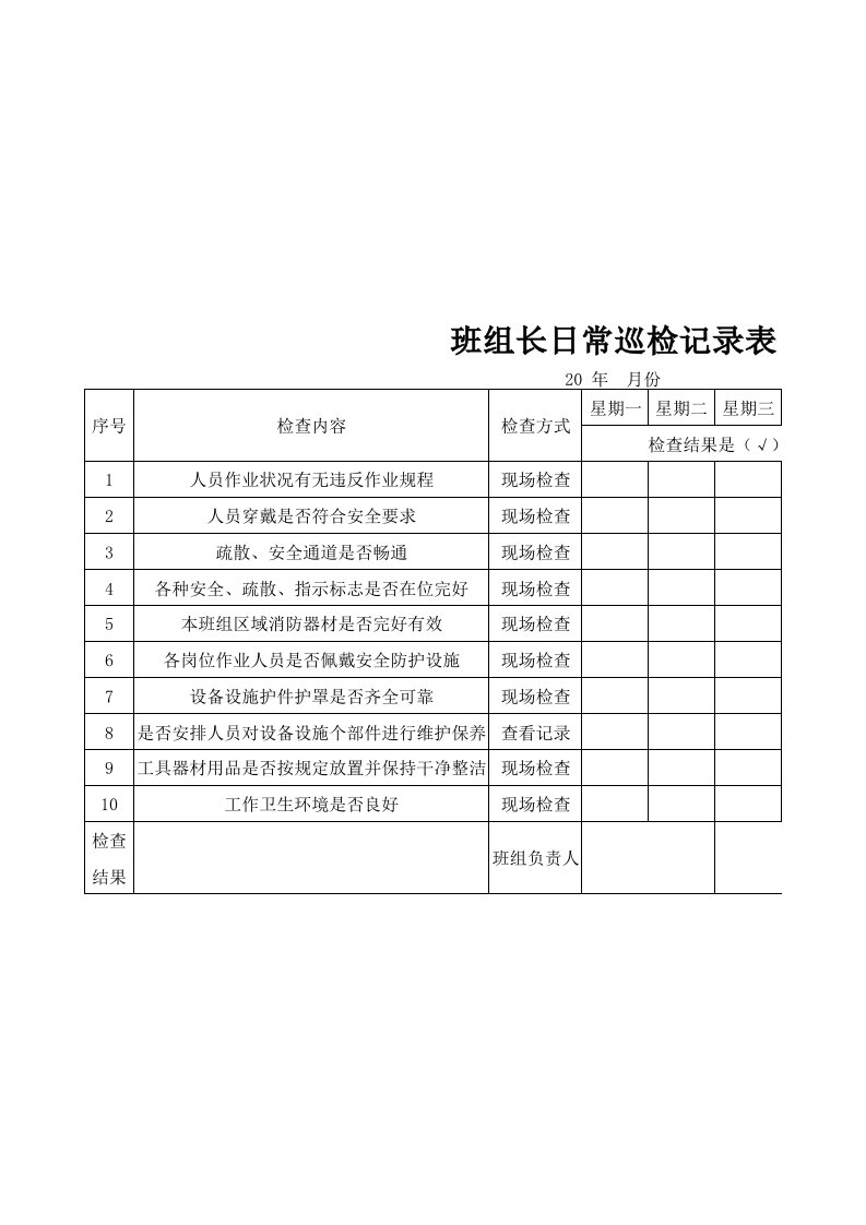 9-1-1-2班组长日常巡检记录表