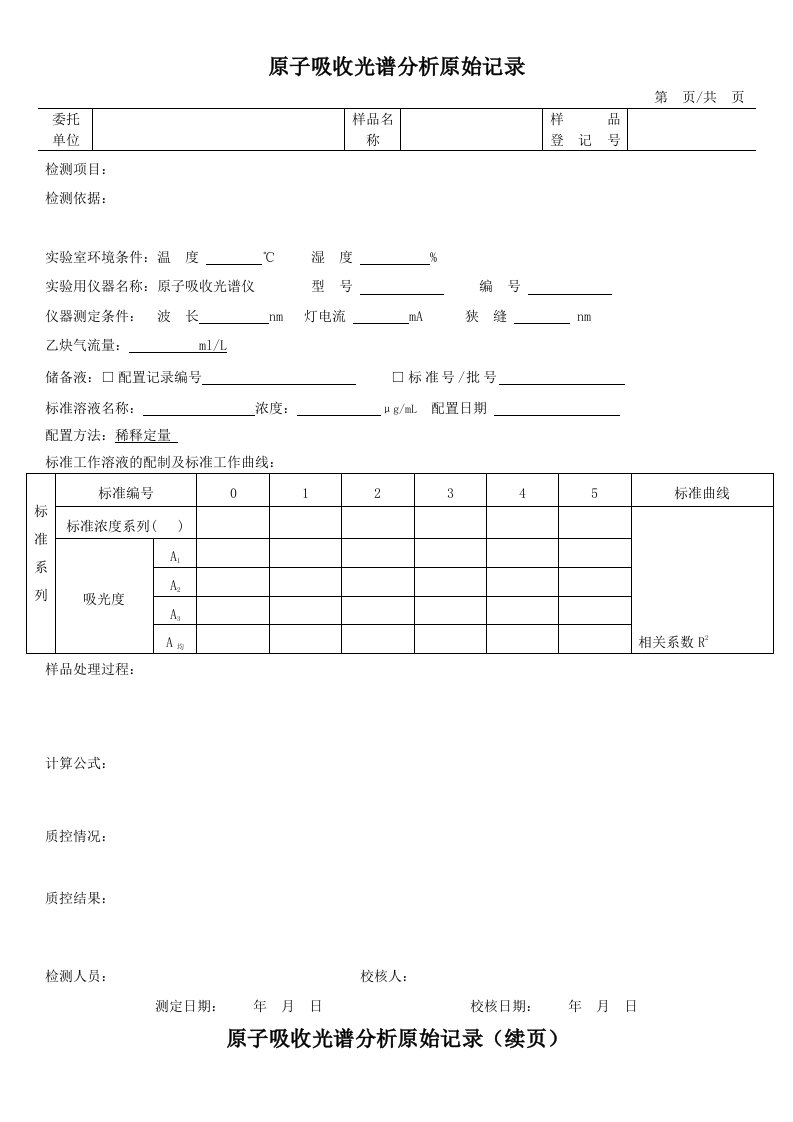 原子吸收光谱分析原始记录