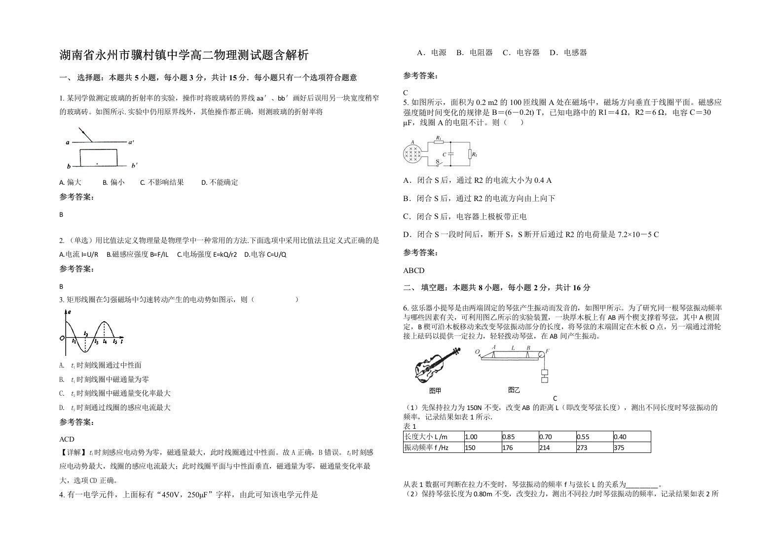 湖南省永州市骥村镇中学高二物理测试题含解析