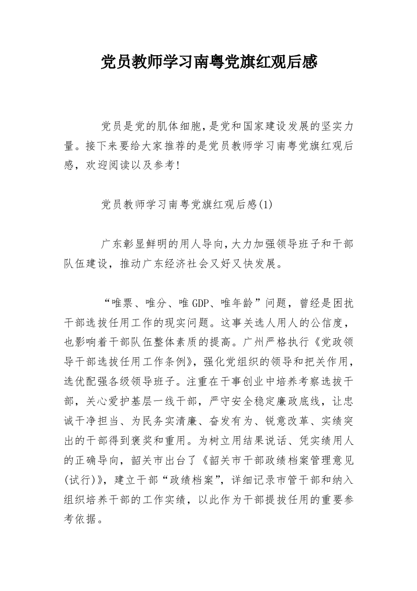 党员教师学习南粤党旗红观后感