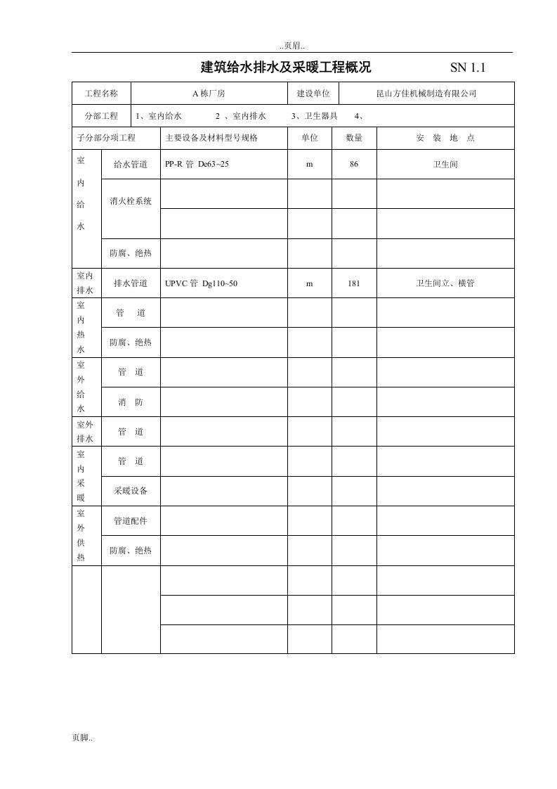 江苏省建筑工程验收资料(SN)给排水(范例)