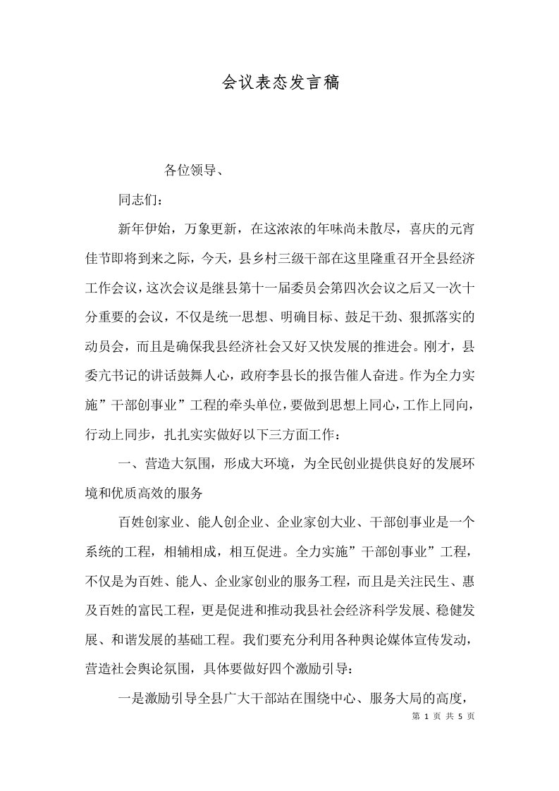 精选会议表态发言稿