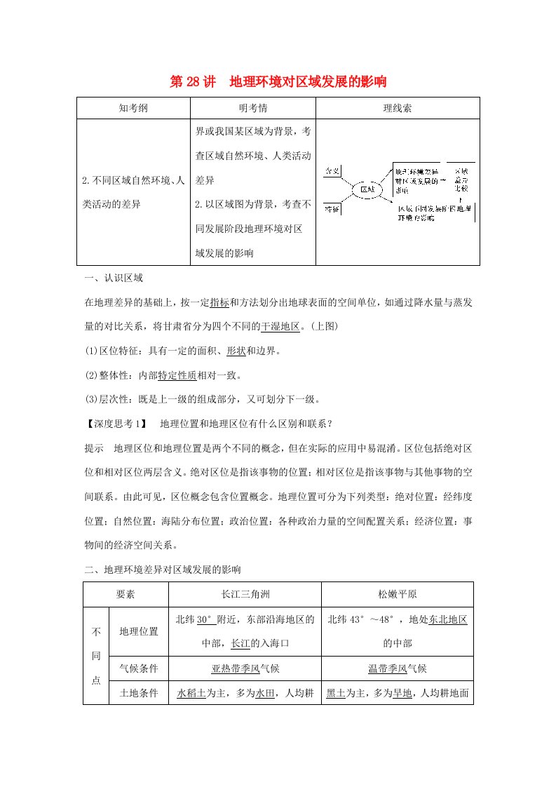 （全国通用版）高考地理大一轮复习第十二单元第28讲地理环境对区域发展的影响学案新人教版-新人教版高三全册地理学案