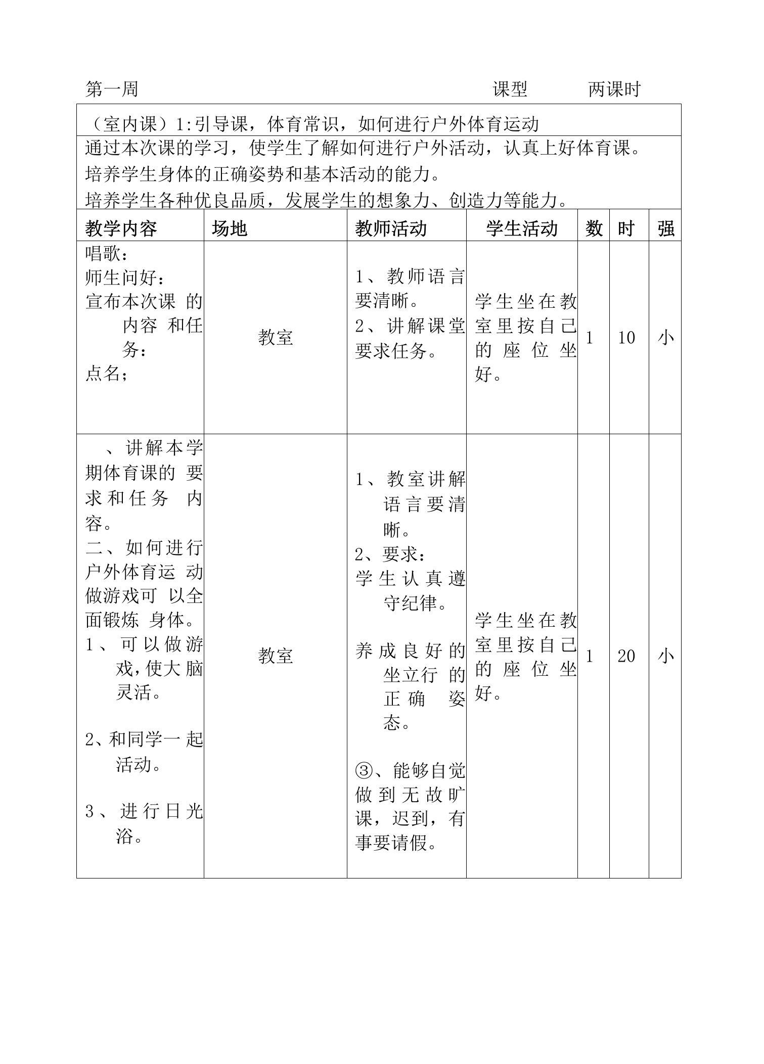 人教版四年级体育下册全一册表格教案【34页】