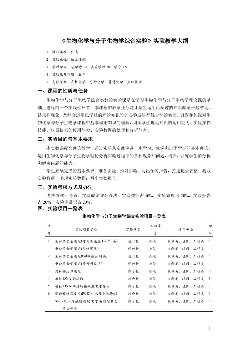 《化工原理》实验教学大纲