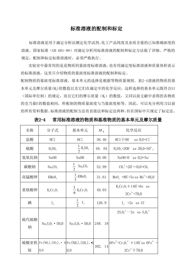 标准溶液配制和标定