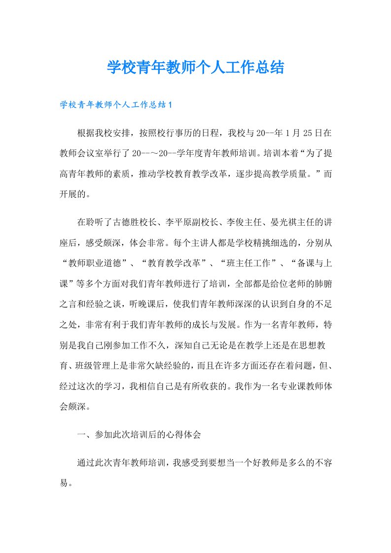 学校青年教师个人工作总结