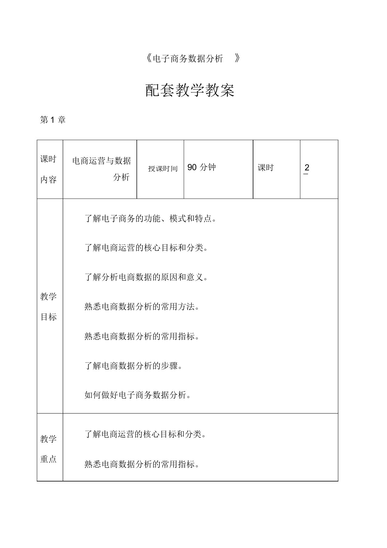 电商运营数据分析教学优选教案