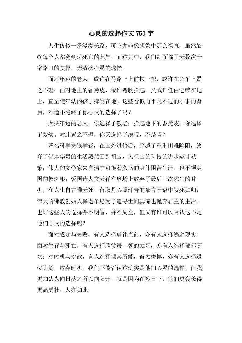 心灵的选择作文750字