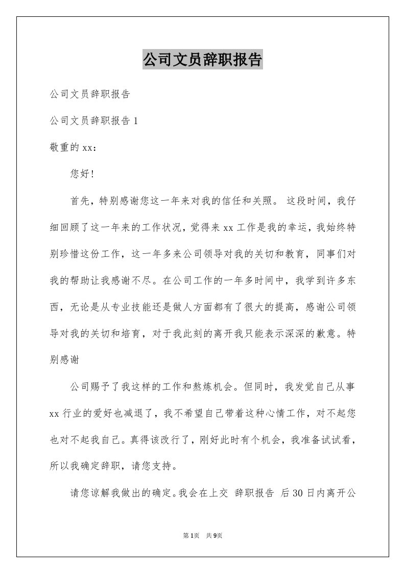 公司文员辞职报告例文4