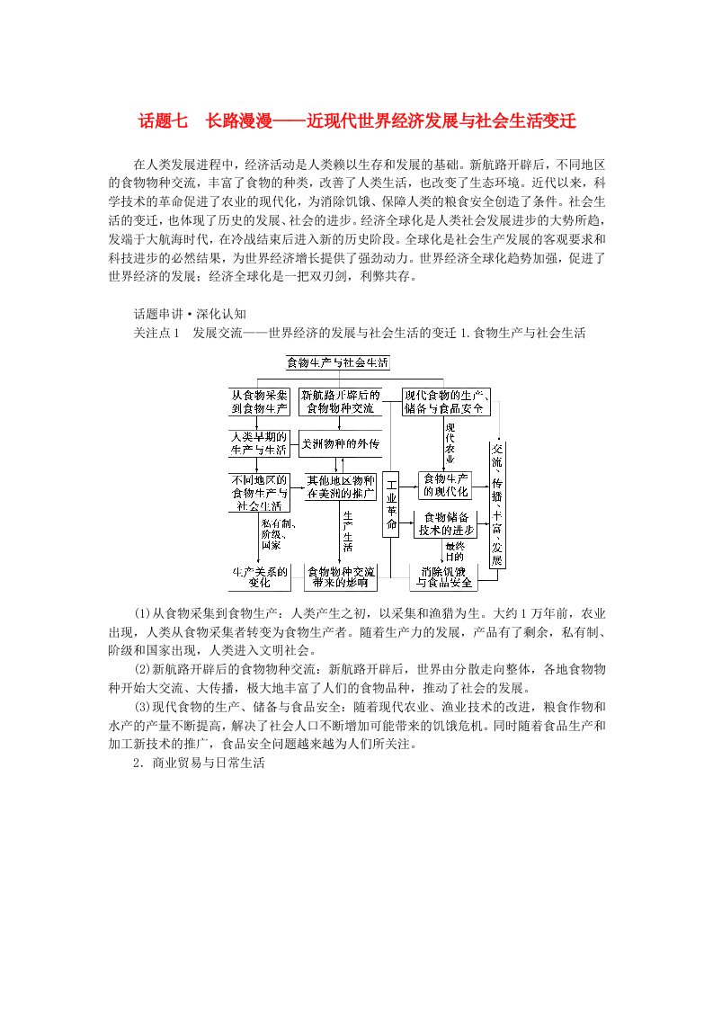 新教材专题版2024高考历史二轮专题复习第三编世界史步骤三话题七长路漫漫__近现代世界经济发展与社会生活变迁教师用书