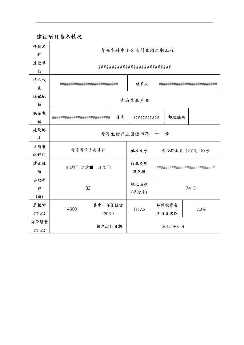 青海生科中小企业创业园二期工程环境影响报告表