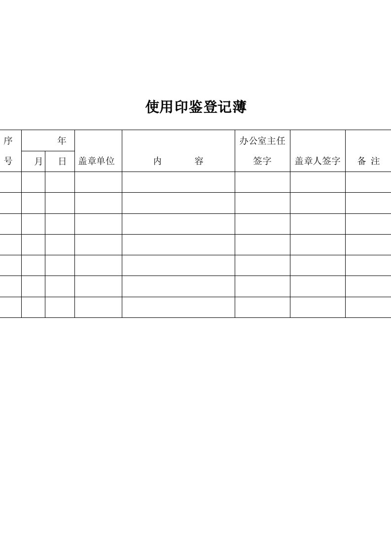 冶金行业-煤炭行业行政部使用印鉴登记表格