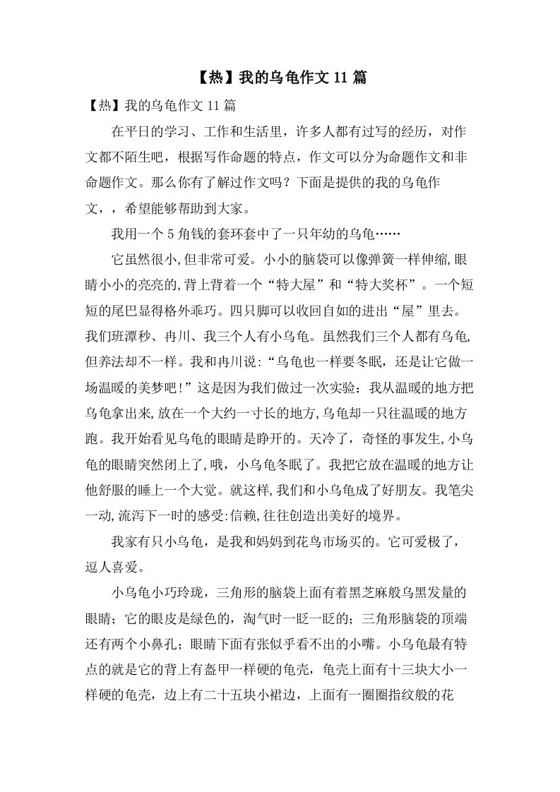 我的乌龟作文11篇