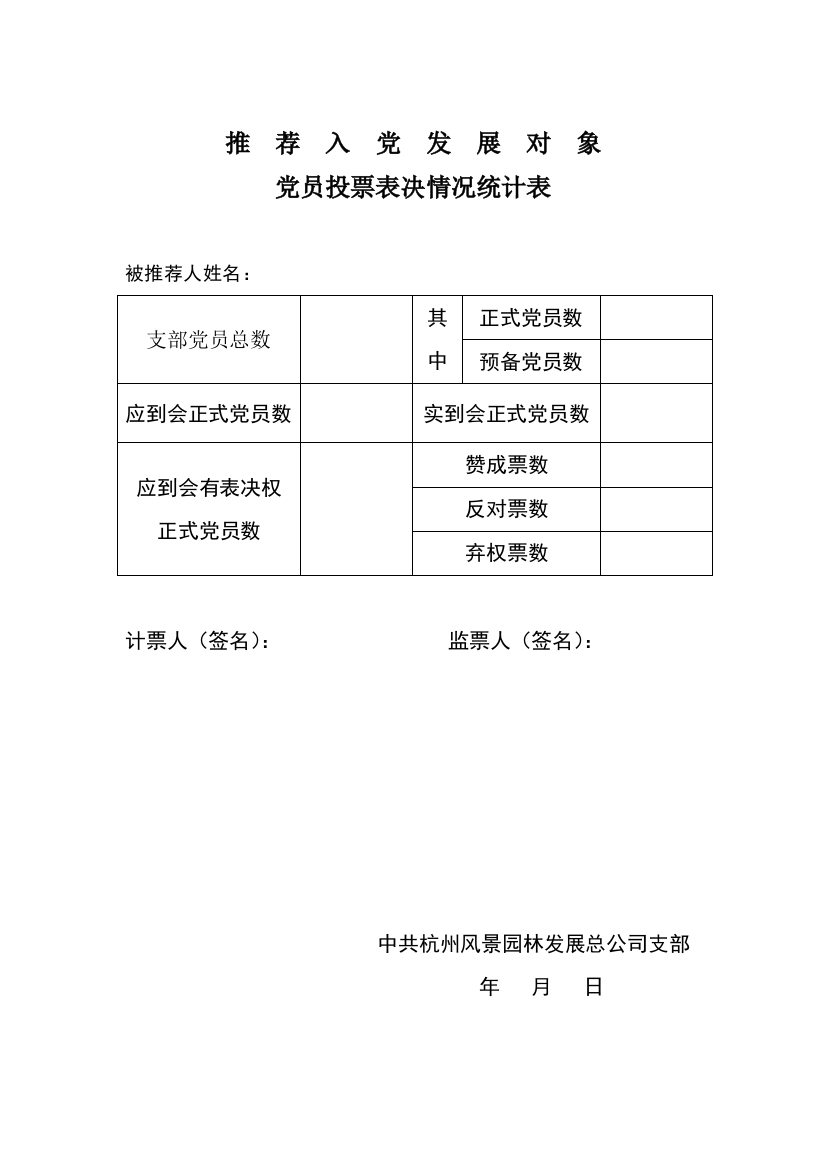 投票表决统计表