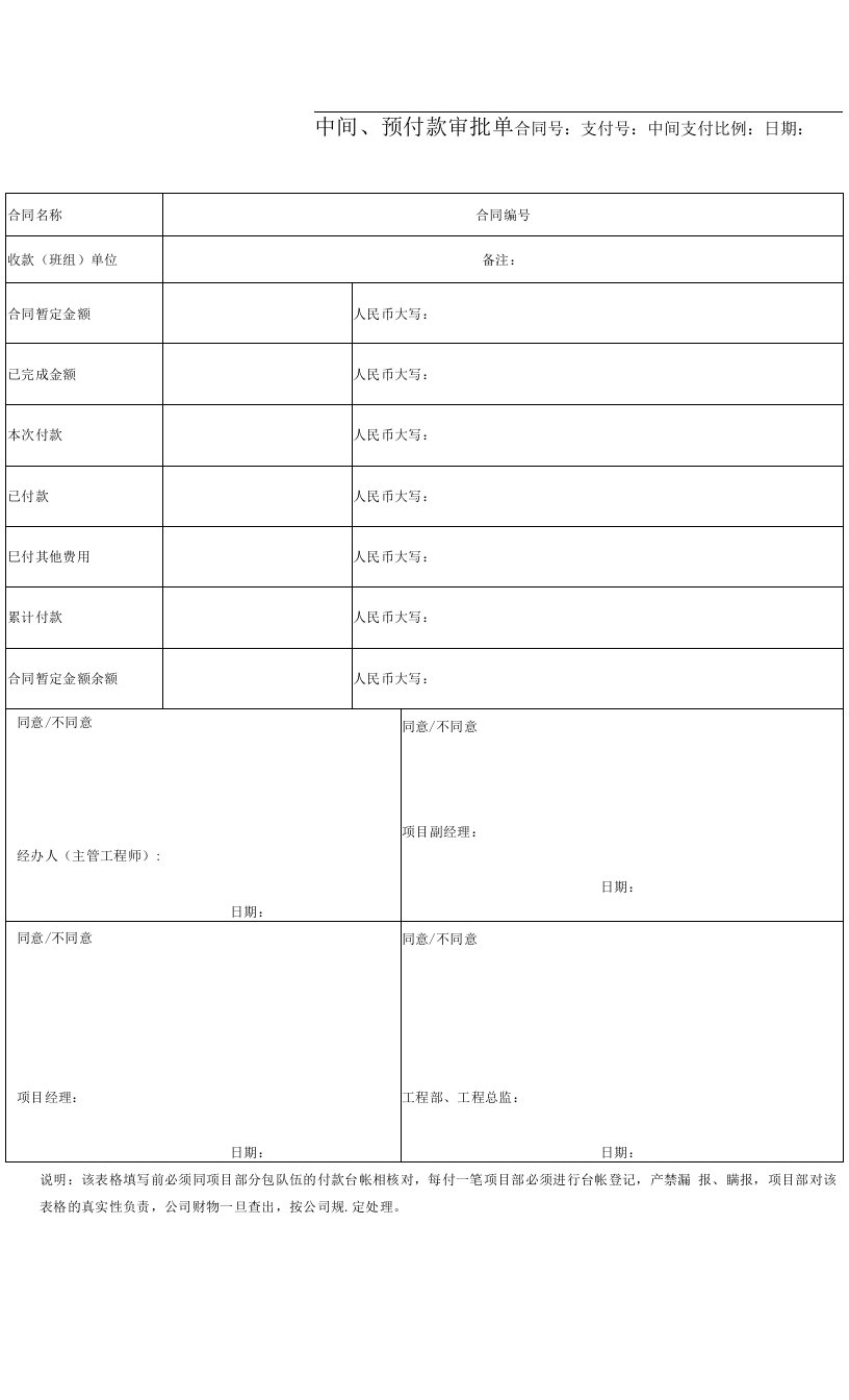 中间、预付款审批单