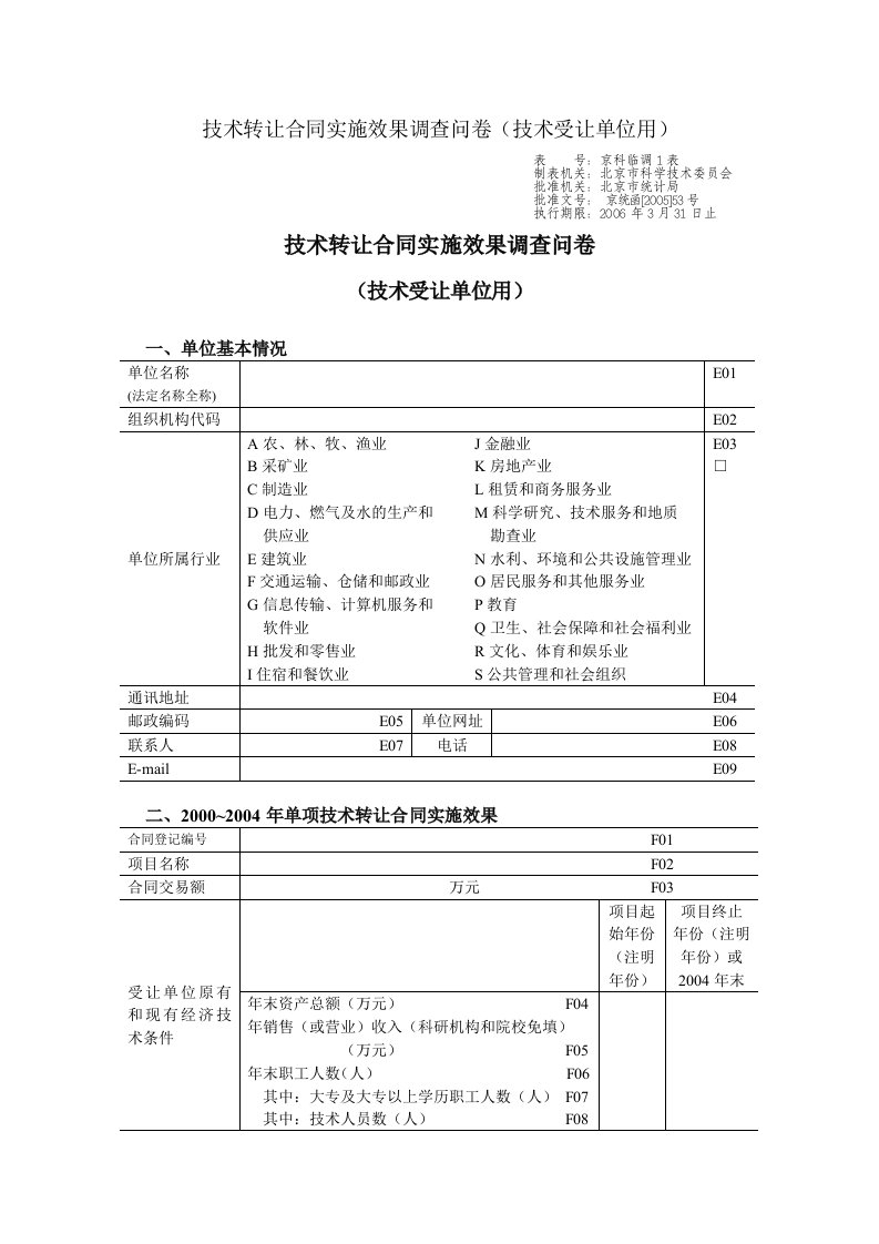 技术转让合同实施效果调查问卷