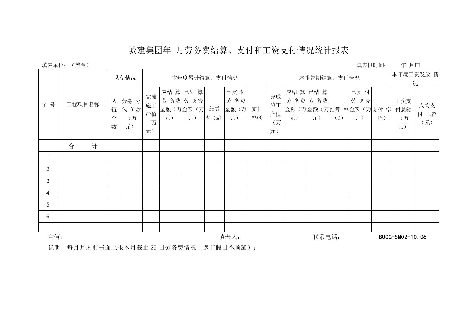 劳务费结算、支付和工资支付情况统计报表