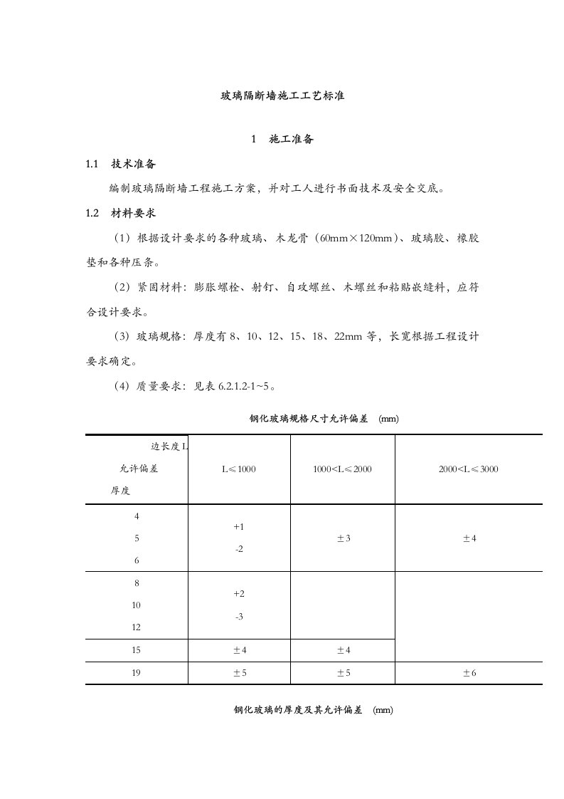 玻璃隔断墙施工工艺设计标准