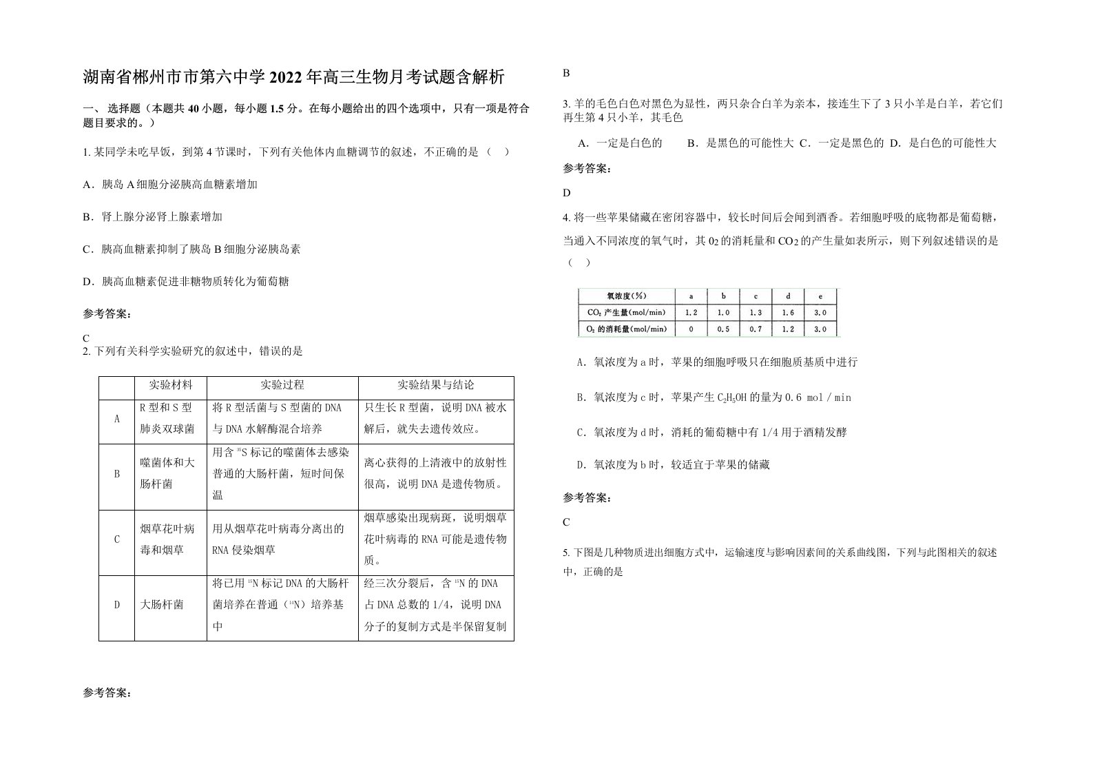 湖南省郴州市市第六中学2022年高三生物月考试题含解析