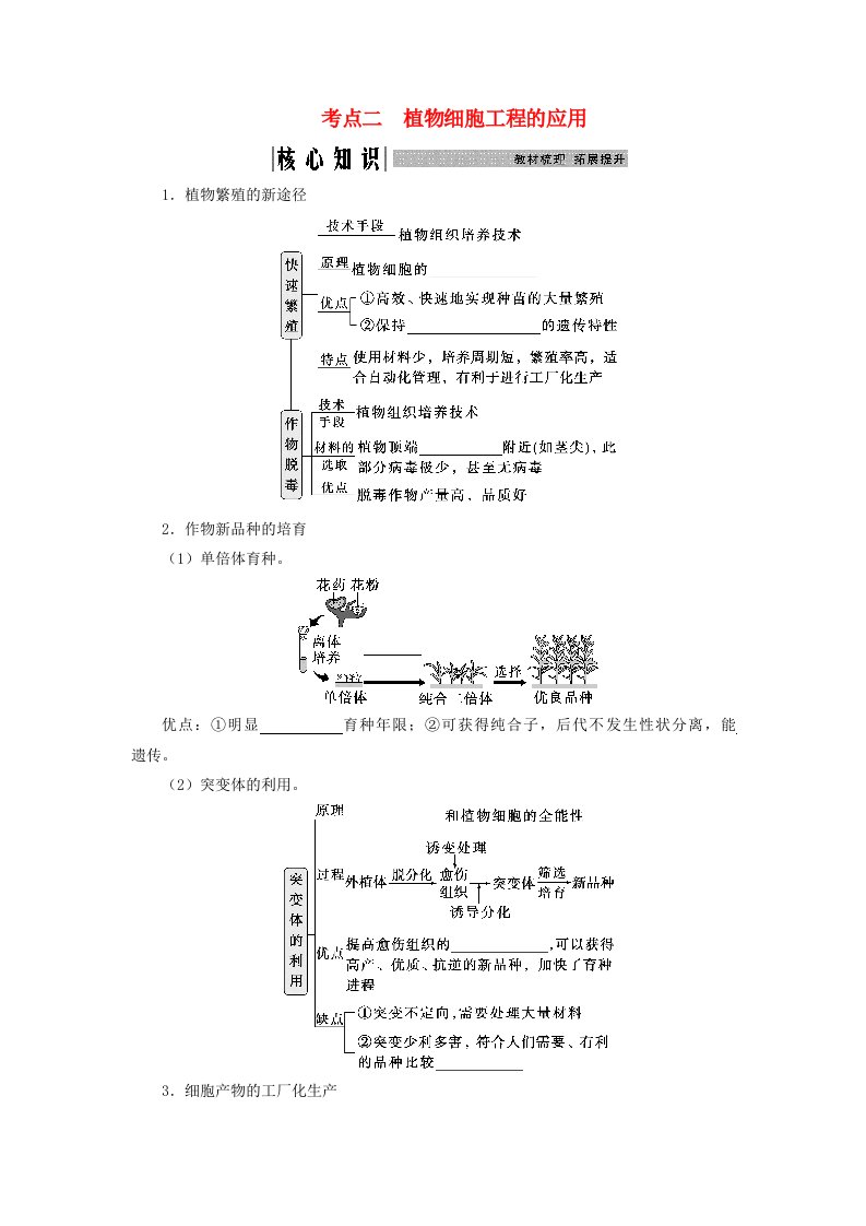 2025届高考生物一轮总复习学生用书选择性必修3第十单元生物技术与工程第48讲植物细胞工程考点二植物细胞工程的应用