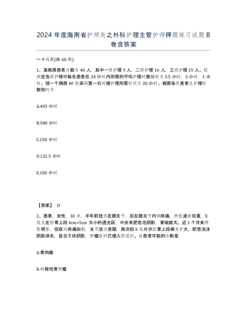 2024年度海南省护师类之外科护理主管护师押题练习试题B卷含答案