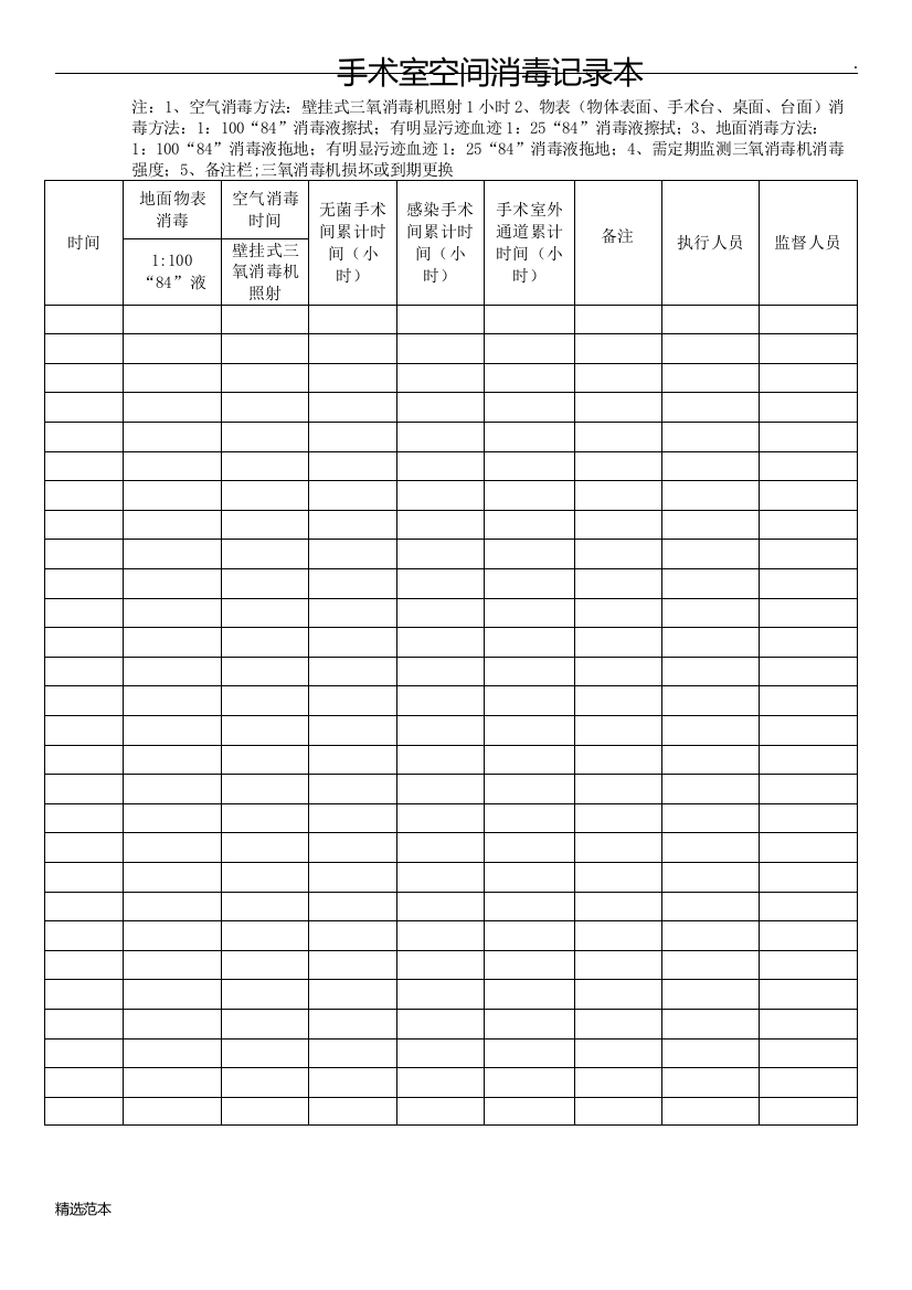 手术室空气消毒记录本
