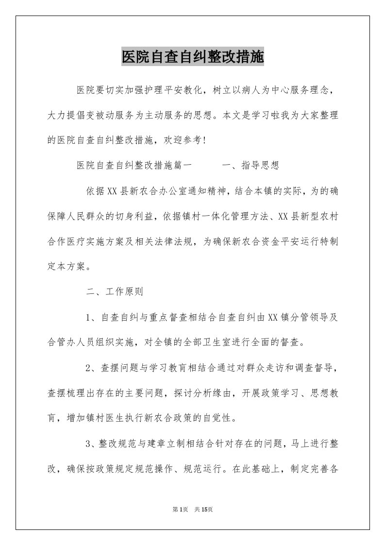 医院自查自纠整改措施