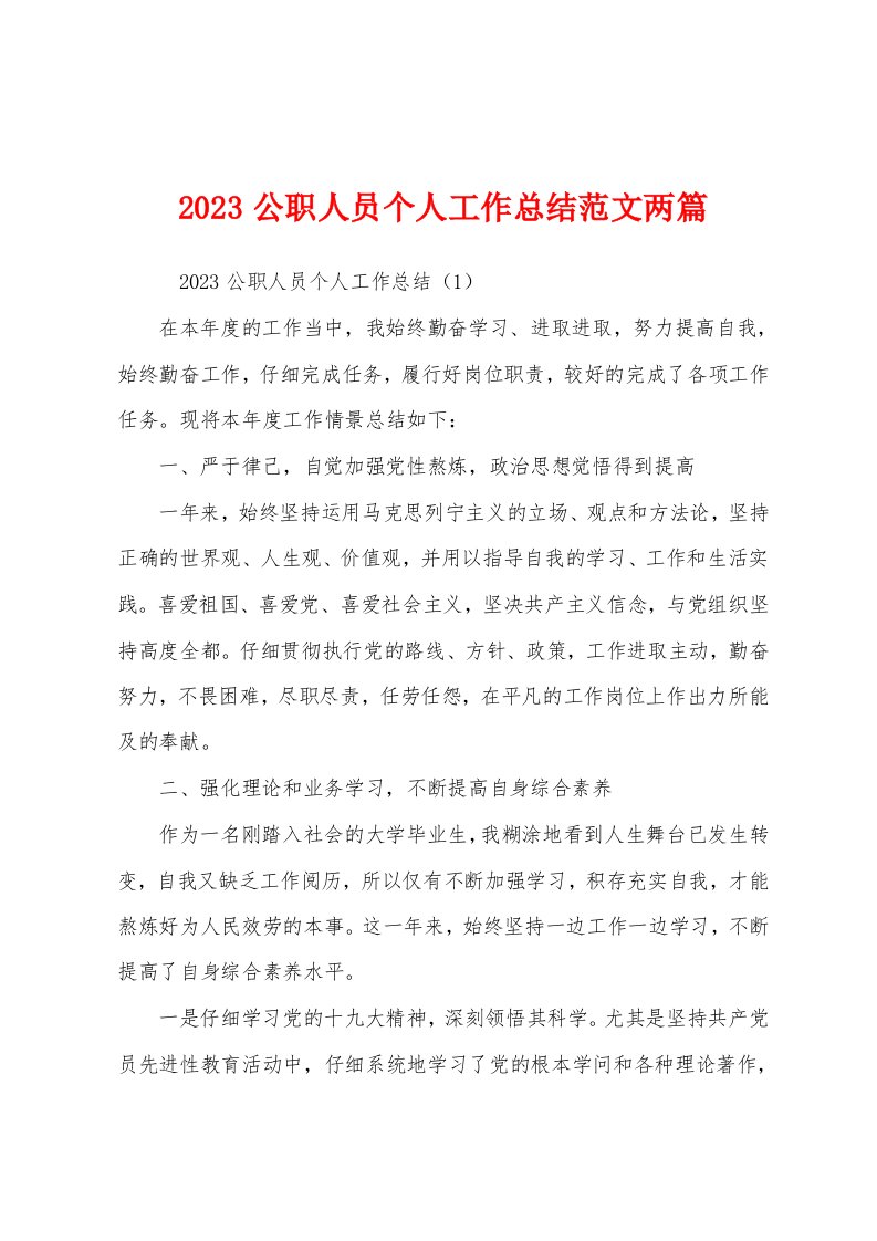 2023年公职人员个人工作总结范文两篇