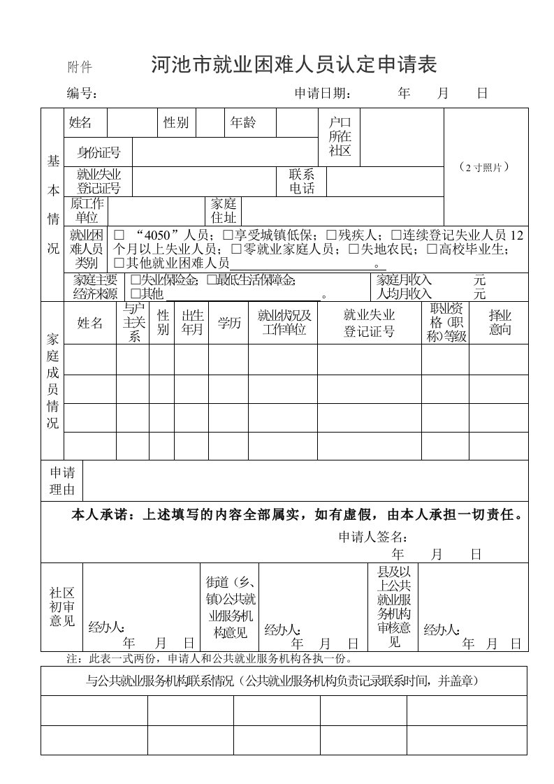 附件河池就业困难人员认定申请表