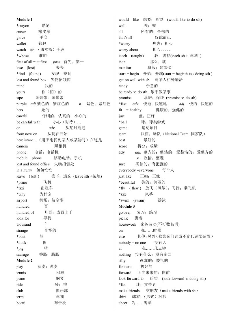 2013外研版七年下册英语单词