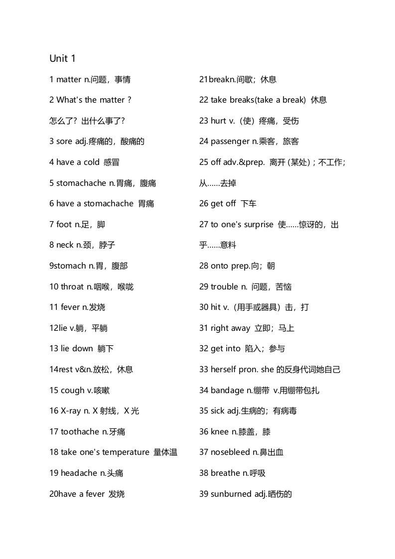 人教版八年级下册英语单词表