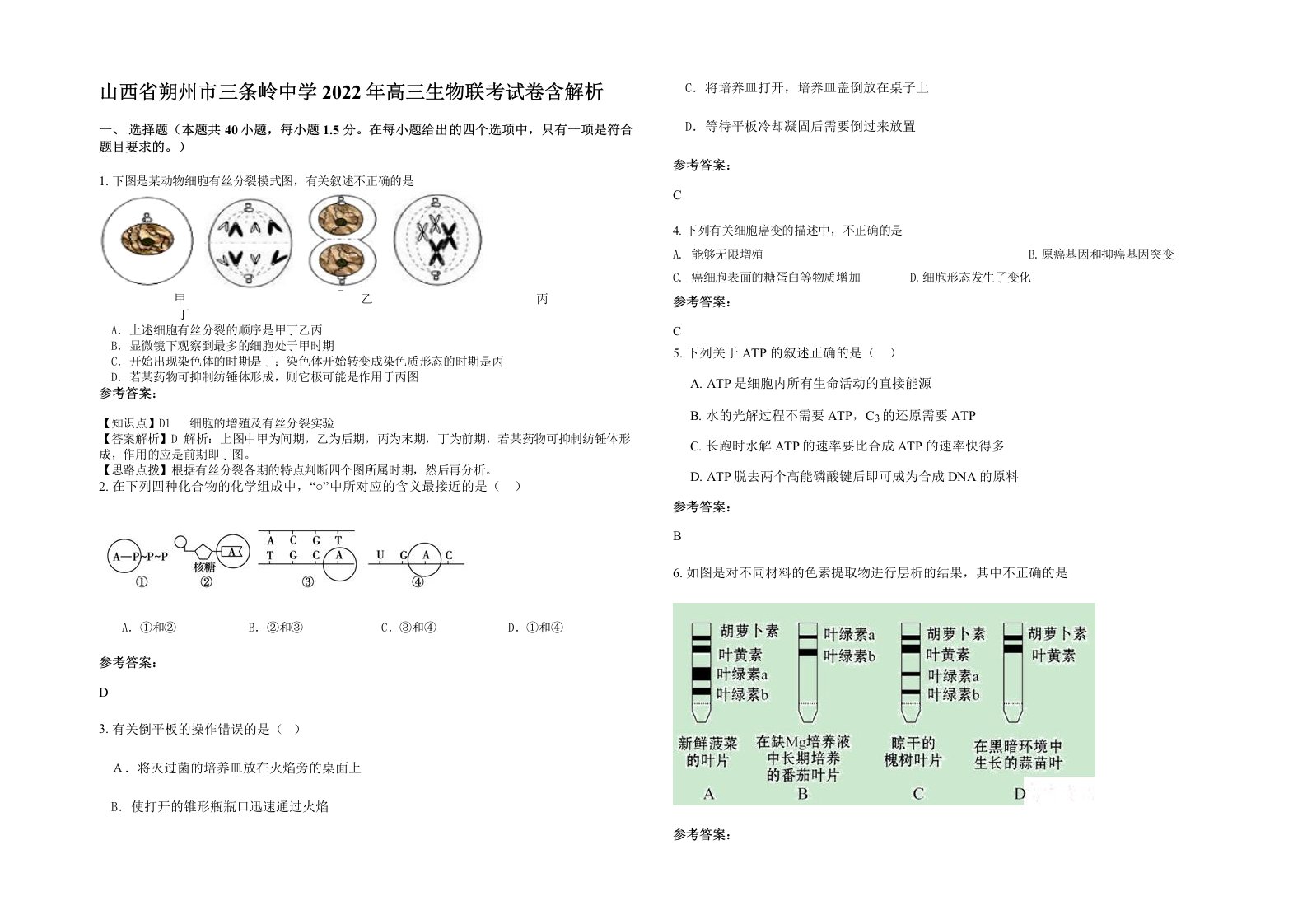 山西省朔州市三条岭中学2022年高三生物联考试卷含解析