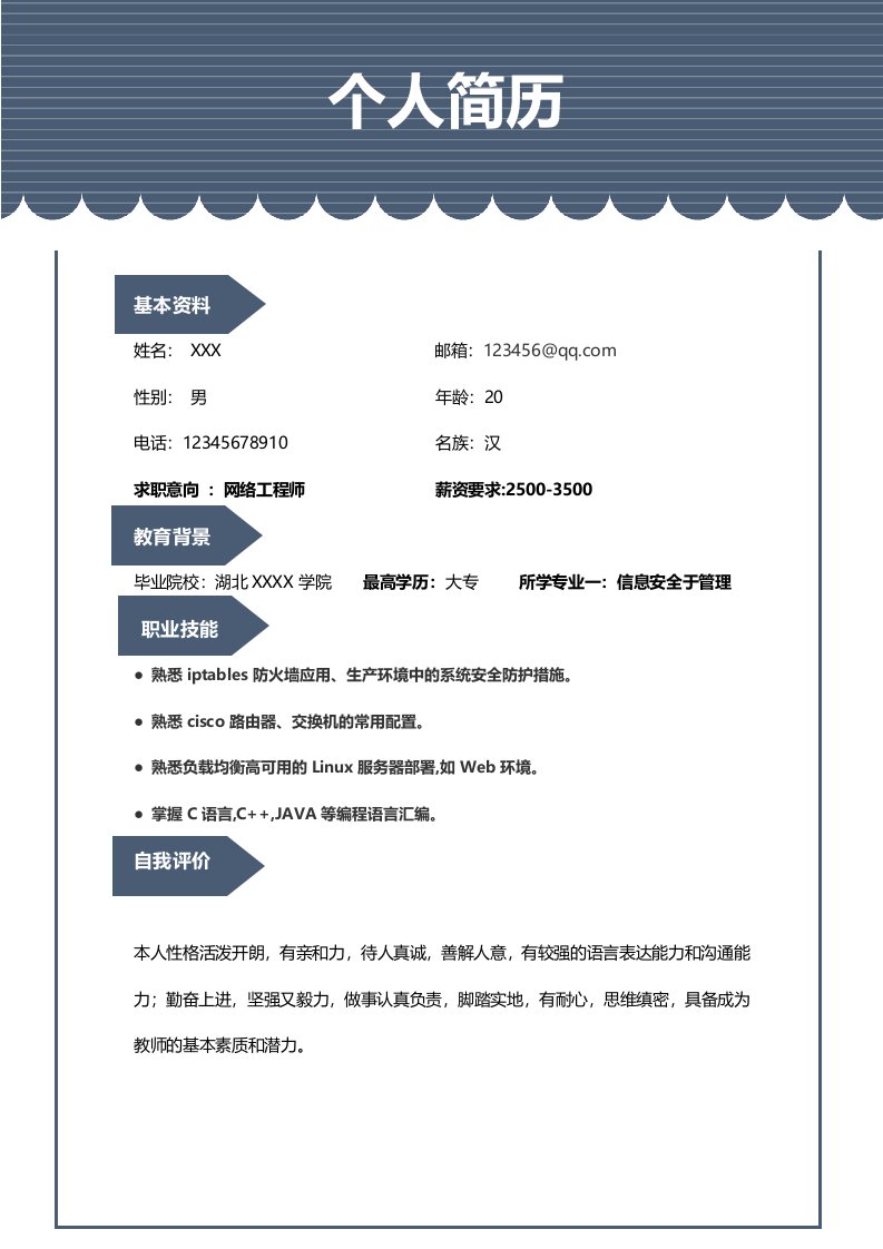 2022年大学生应届求职简历范文