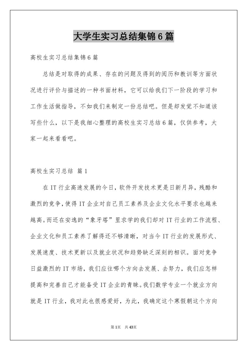 大学生实习总结集锦6篇