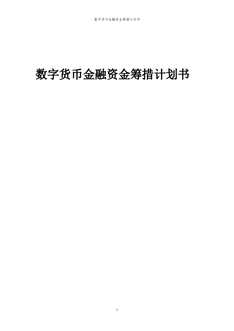 2024年数字货币金融项目资金筹措计划书代可行性研究报告