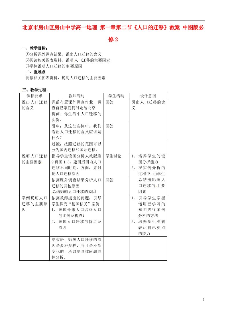 北京市房山区房山中学高一地理