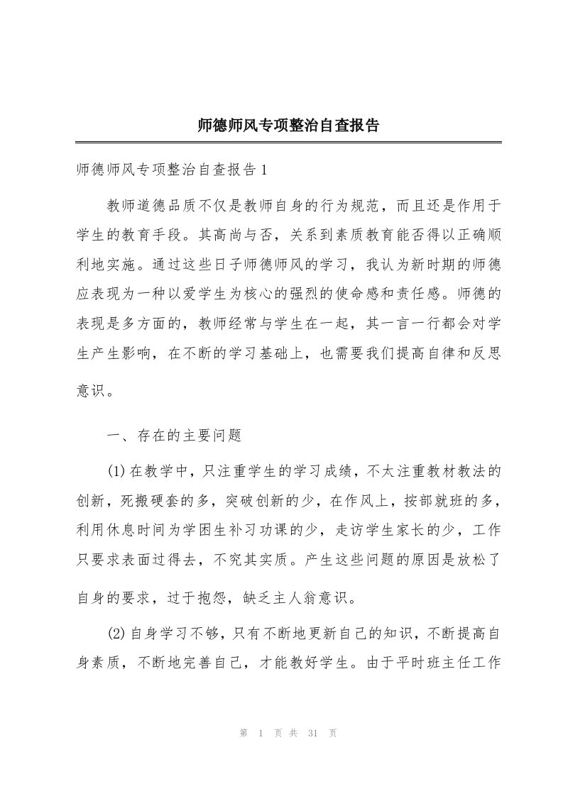 师德师风专项整治自查报告