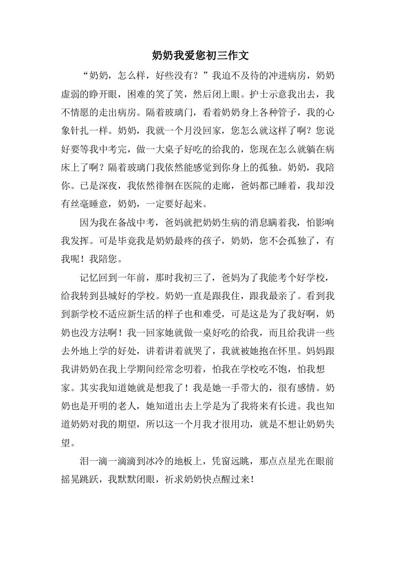 奶奶我爱您初三作文