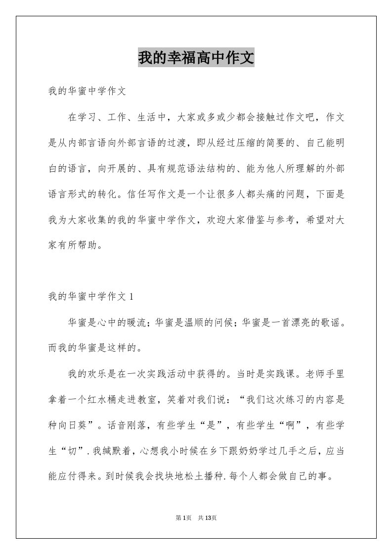 我的幸福高中作文