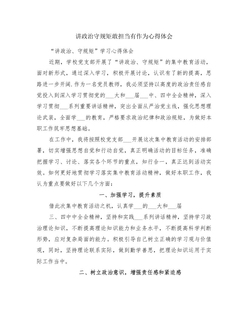 讲政治守规矩敢担当有作为心得体会