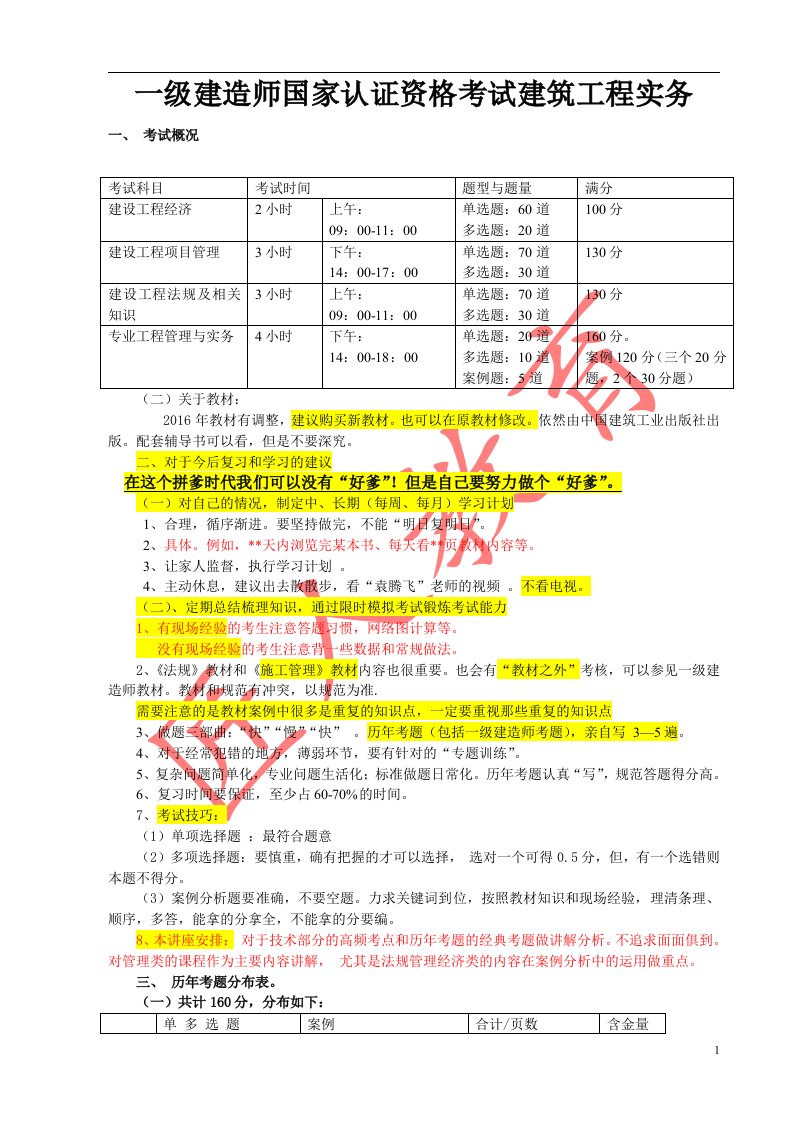 一级建造师国家认证资格考试建筑工程实务