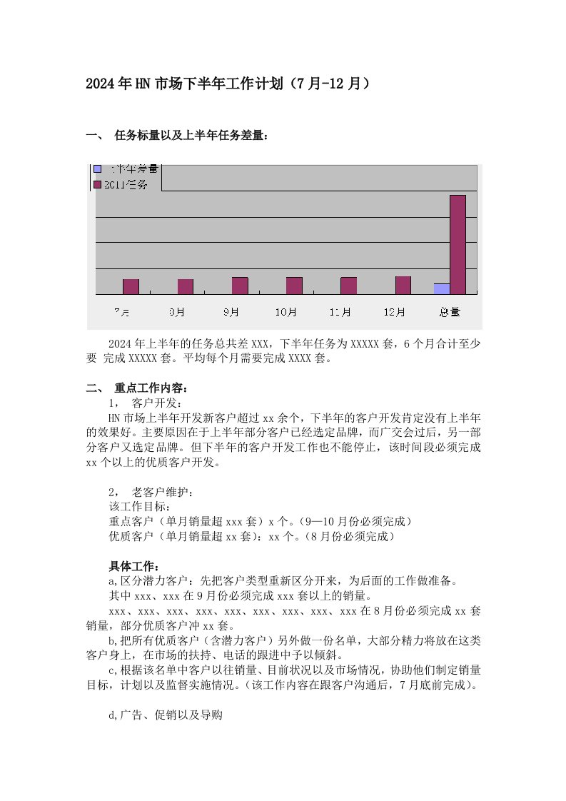 HN市场下半年工作计划