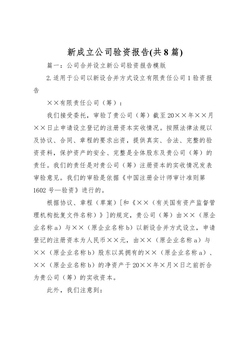 2022新成立公司验资报告(共8篇)