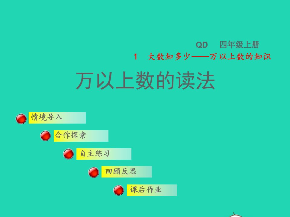 2021四年级数学上册第1单元大数知多少__万以上数的认识第2课时万以上数的读法授课课件青岛版六三制