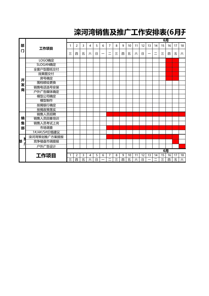 工作计划年下半年滦河湾销售及推广工作安排表