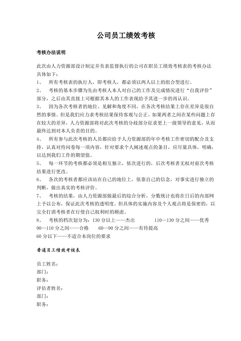 绩效考核-公司员工绩效考核