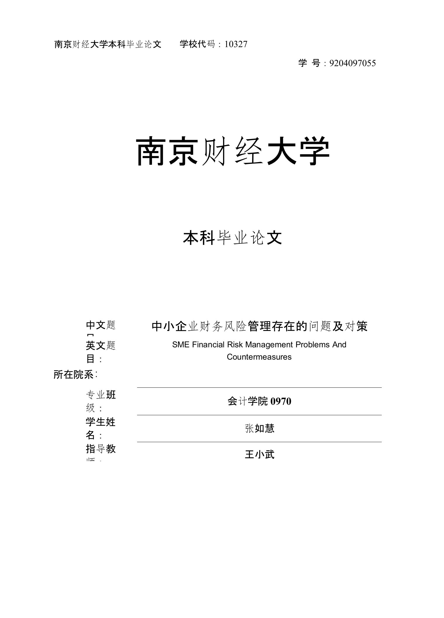 中小企业财务风险管理存在的问题及对策本科毕业论文